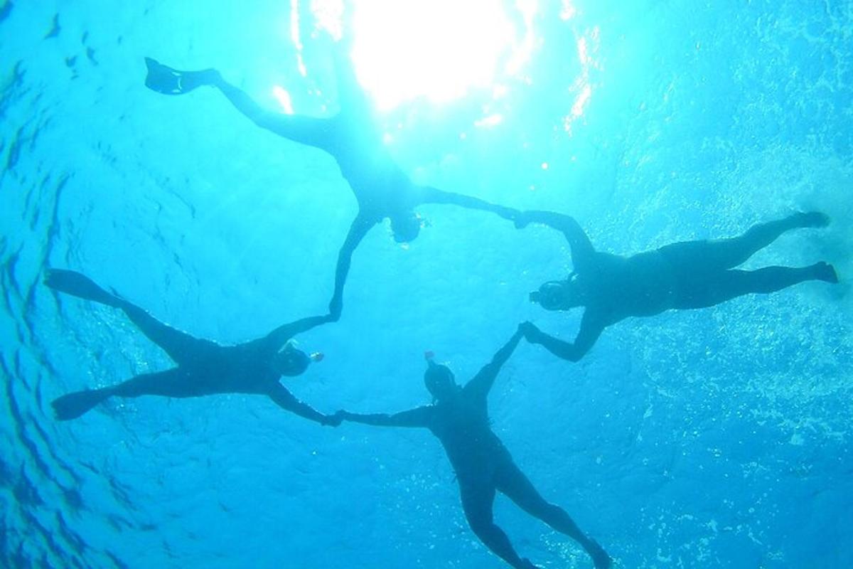 un gruppo di tre persone che nuotano nell'acqua