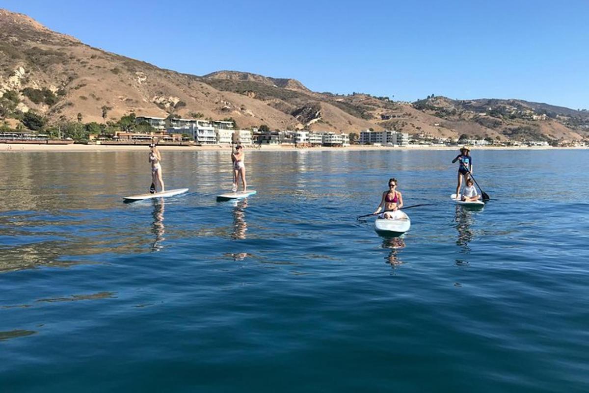 skupina lidí na paddleboardech ve vodě