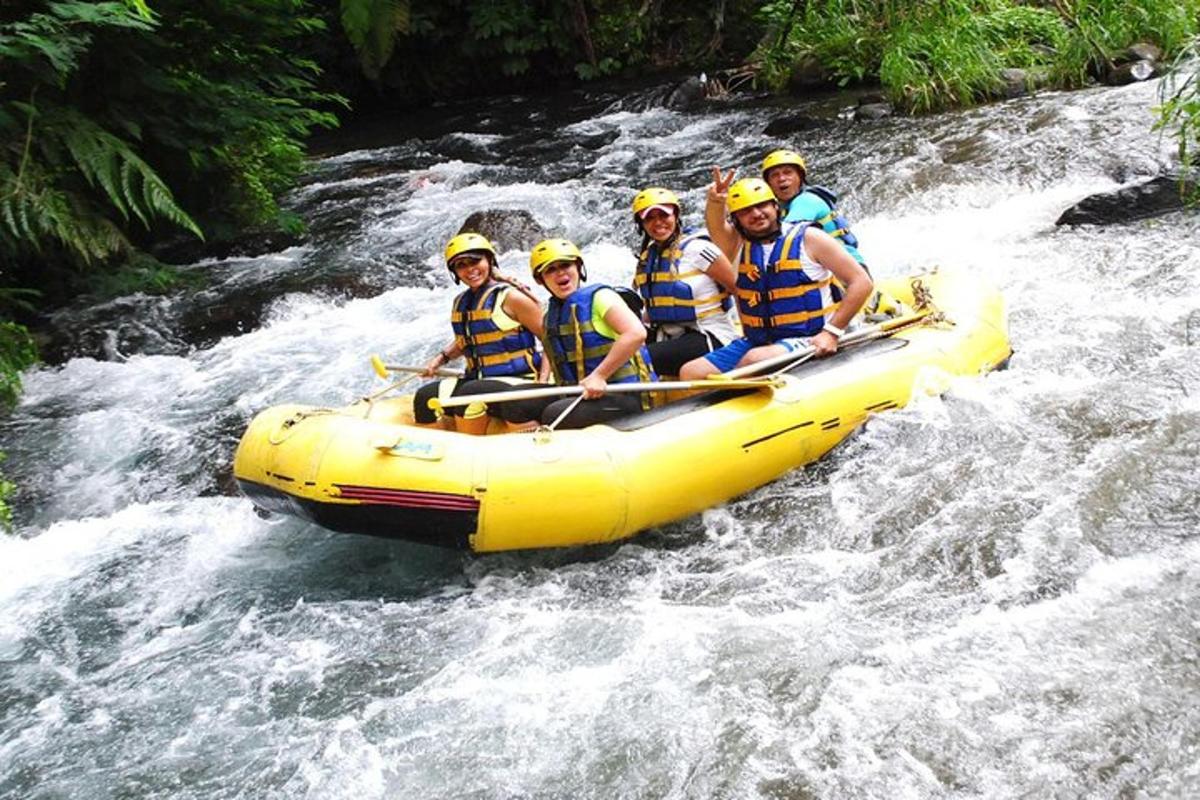 a group of people in a raft on a river