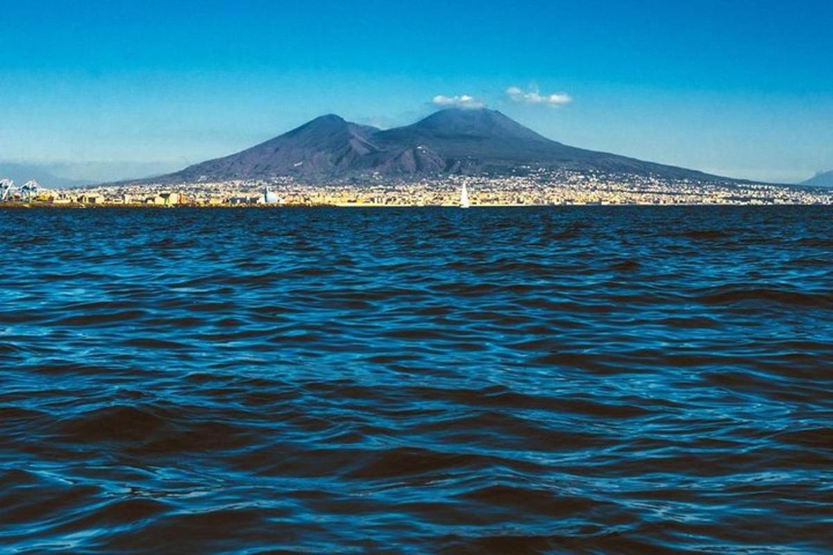 a large body of water with a city and a mountain