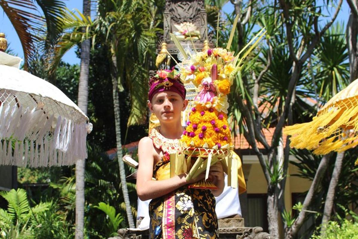 a woman with a bunch of flowers on her head