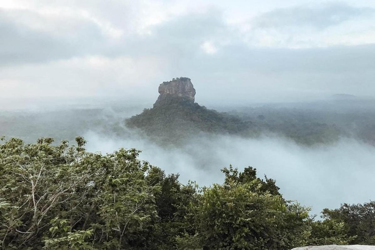 sebuah gunung di tengah hutan yang tertutup kabut
