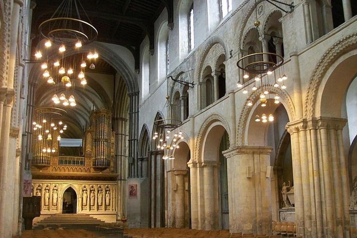 a large cathedral with chandeliers in a building
