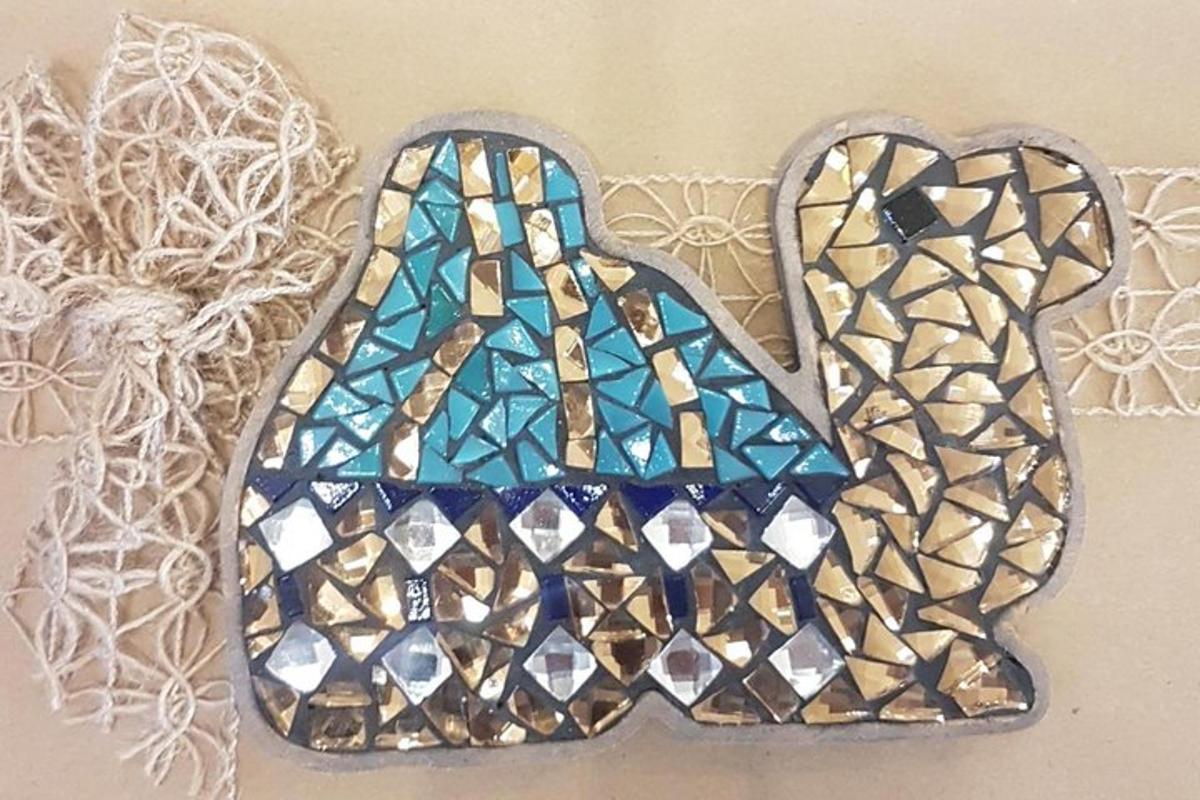 a painting of a letter m with mosaics