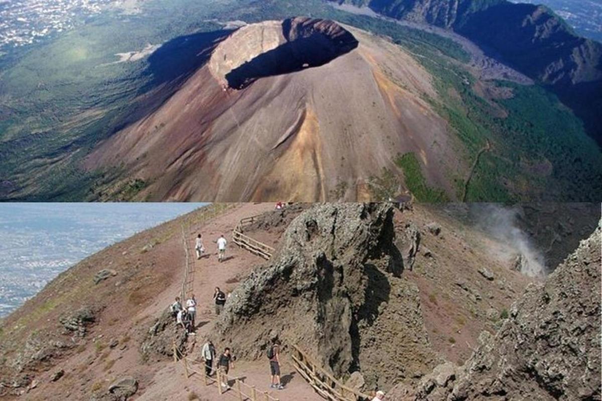 duas fotos de uma montanha com pessoas nela