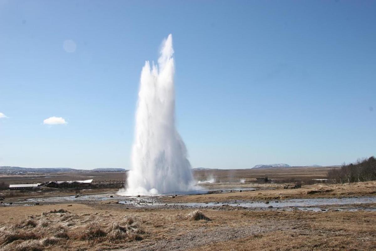 a geyser erupting in the middle of a field