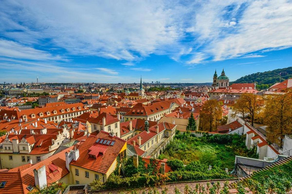 Letecký pohled na město s červenými střechami