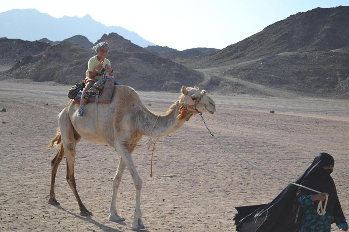 un hombre montado en un camello en el desierto