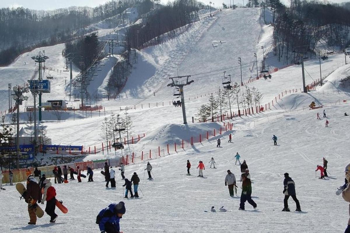 un gruppo di persone su una pista da sci innevata