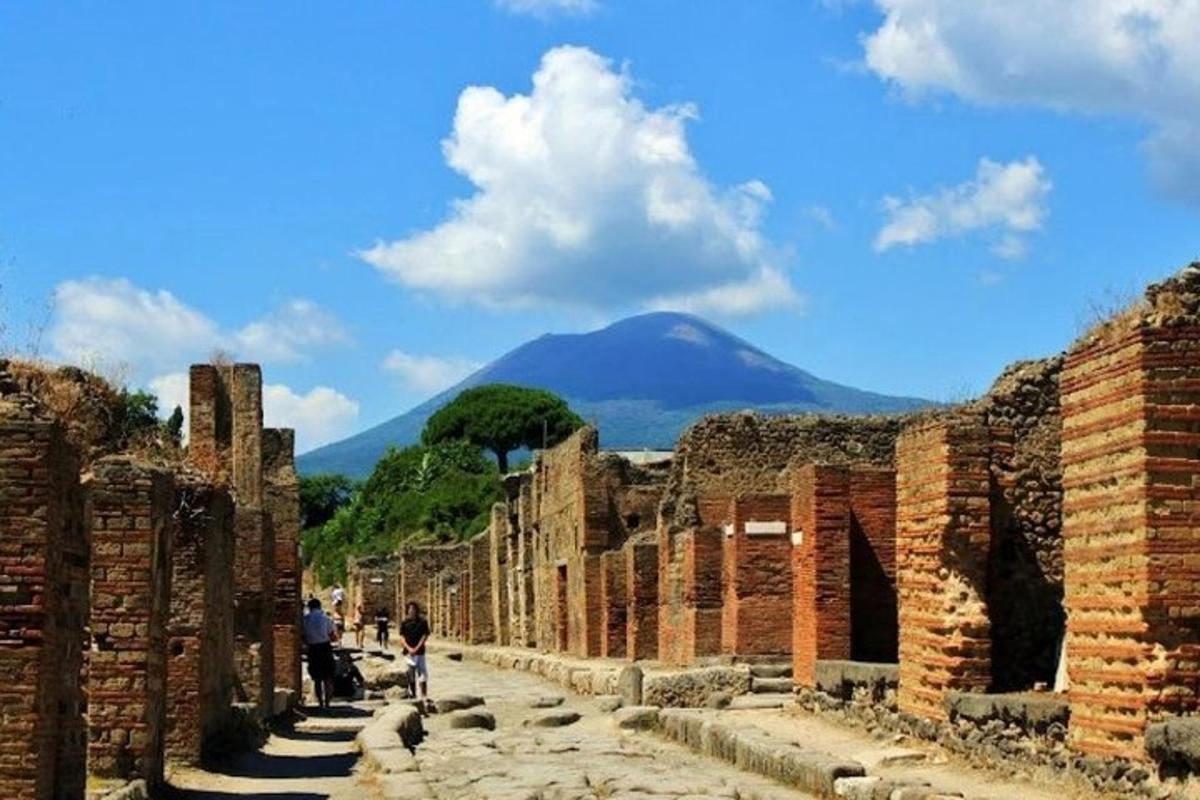a group of ruins with a mountain in the background