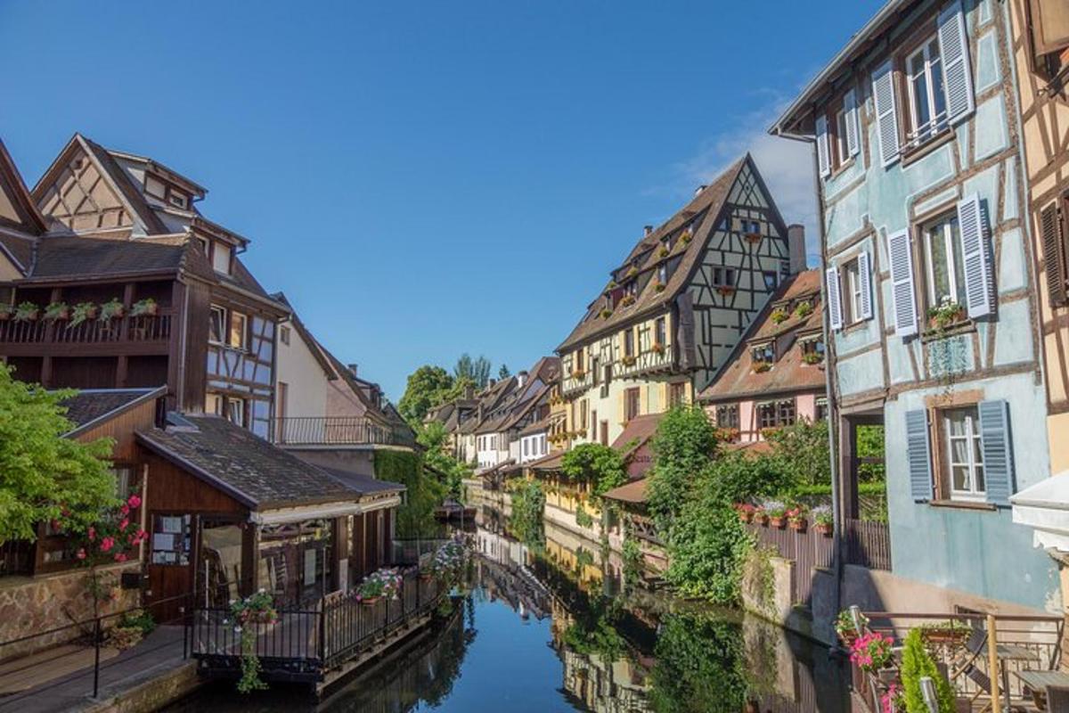 a view of a river in a town with buildings