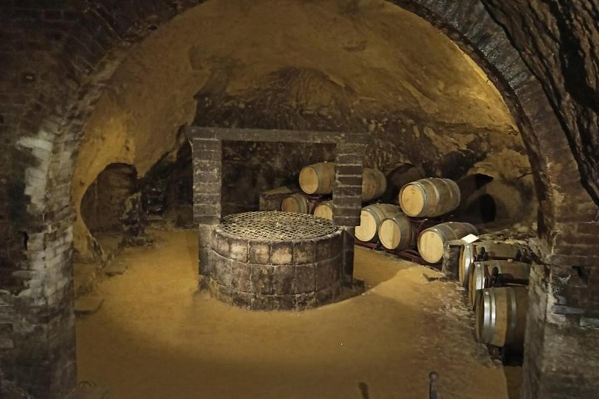 un túnel amb un munt de barrils en una cova