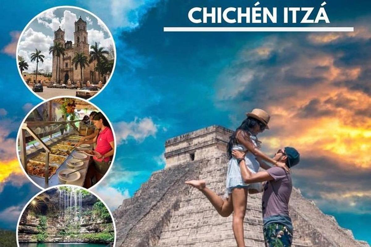 koláž fotografií lidí u pyramid
