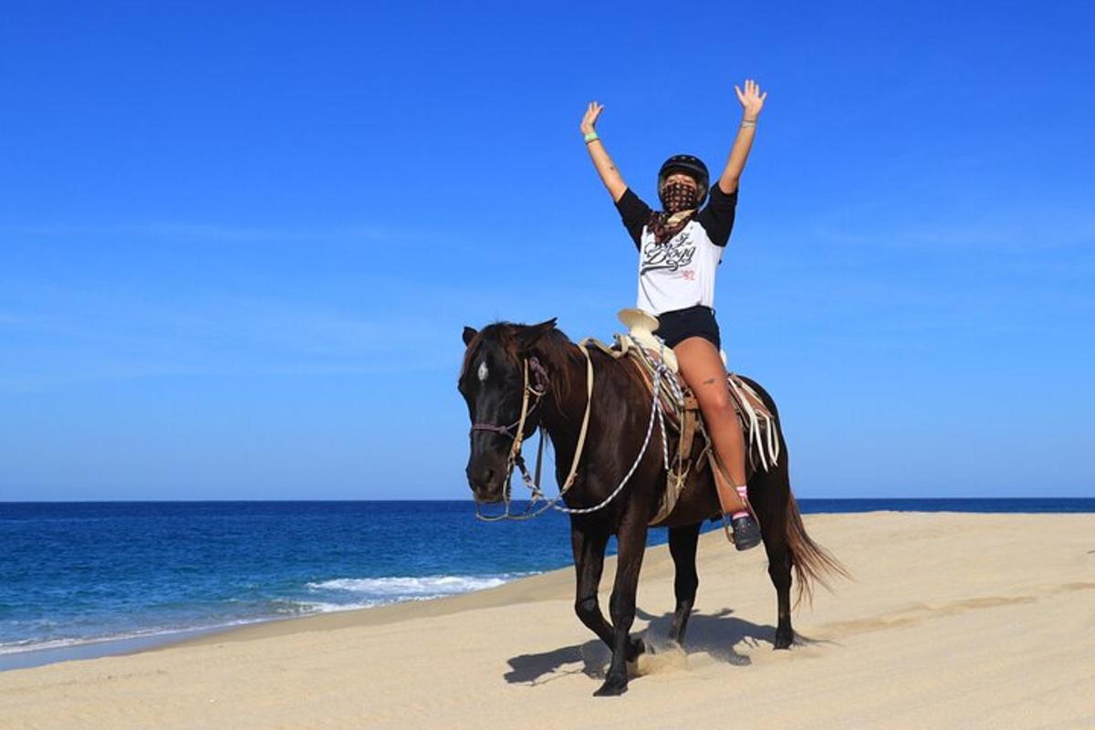 seorang wanita menunggang kuda di pantai