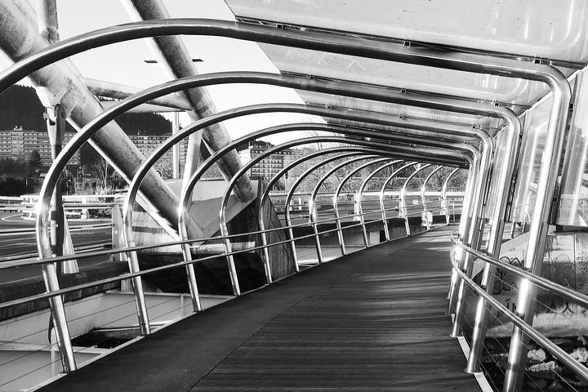a black and white photo of a bridge