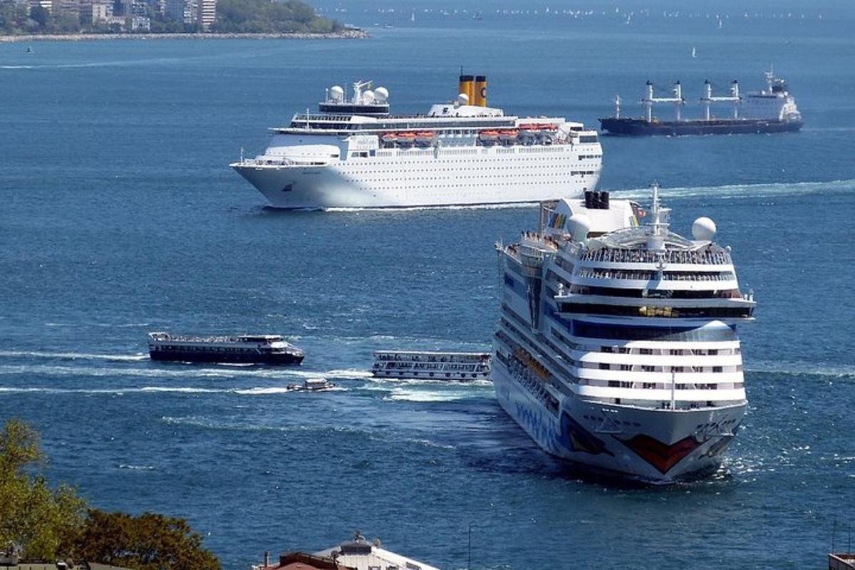 ένα μεγάλο κρουαζιερόπλοιο στο νερό με άλλα πλοία