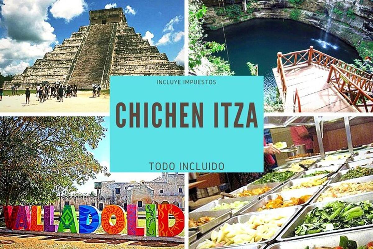 koláž fotografií Chichen Itzá a atrakcí