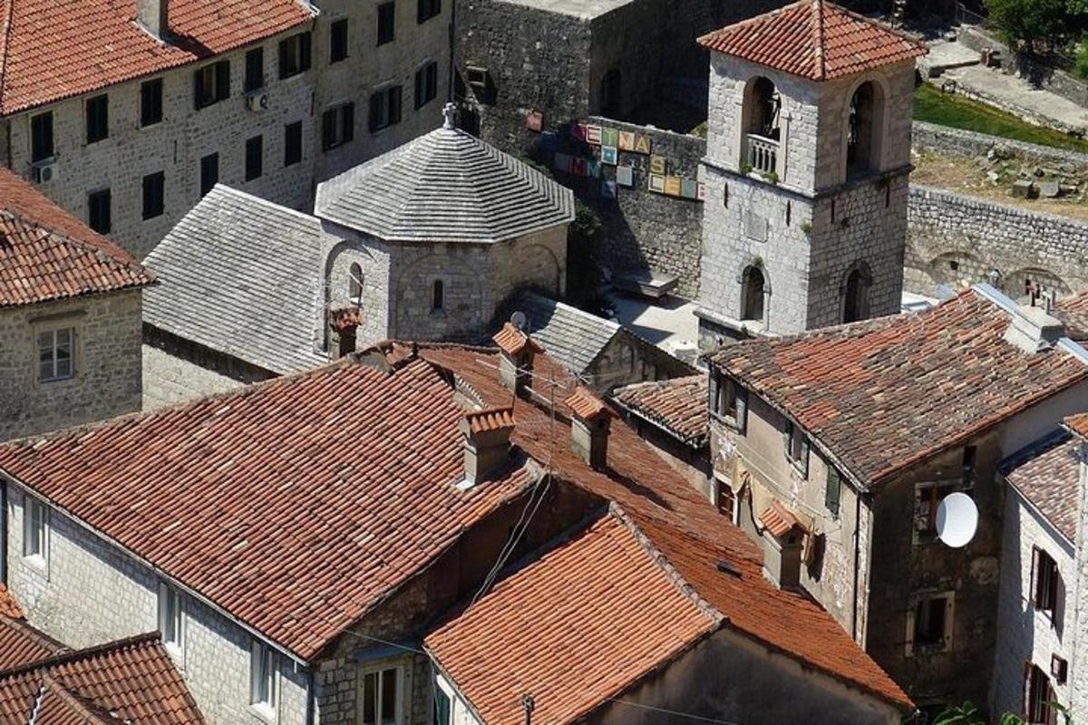 μια πανοραμική θέα των στεγών των κτιρίων με έναν πύργο ρολογιού