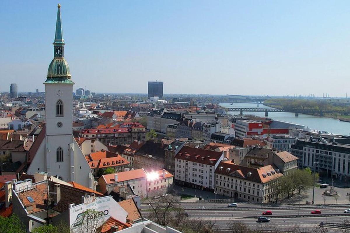 a view of a city with a clock tower