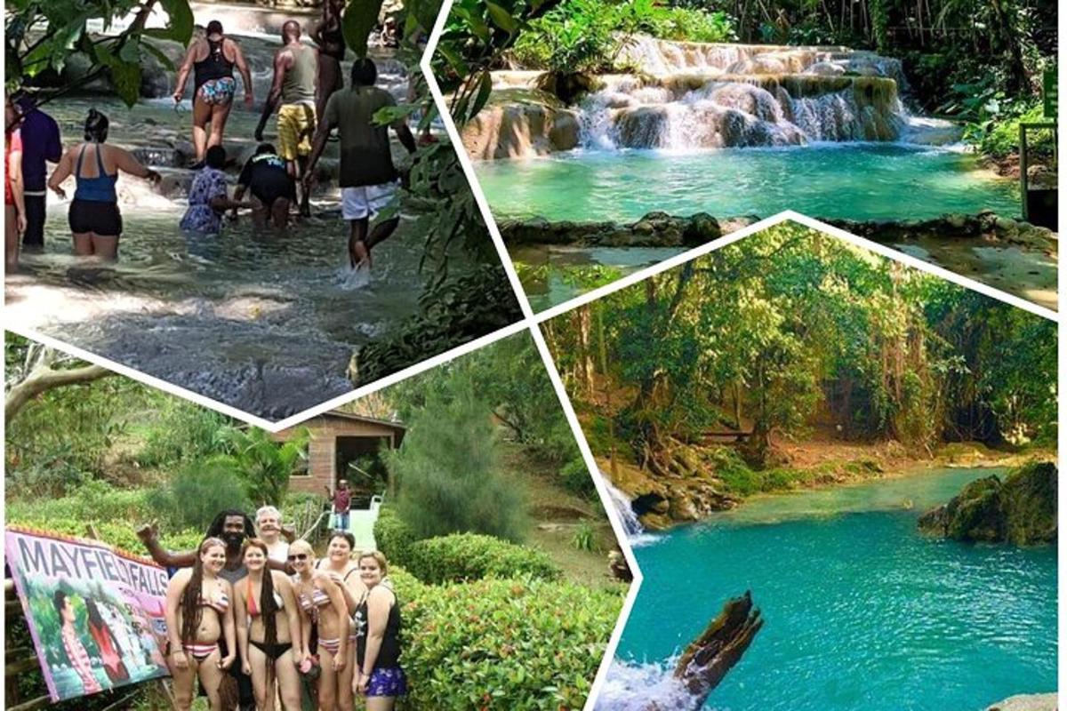 eine Collage aus Fotos von Menschen, die in einem Fluss stehen