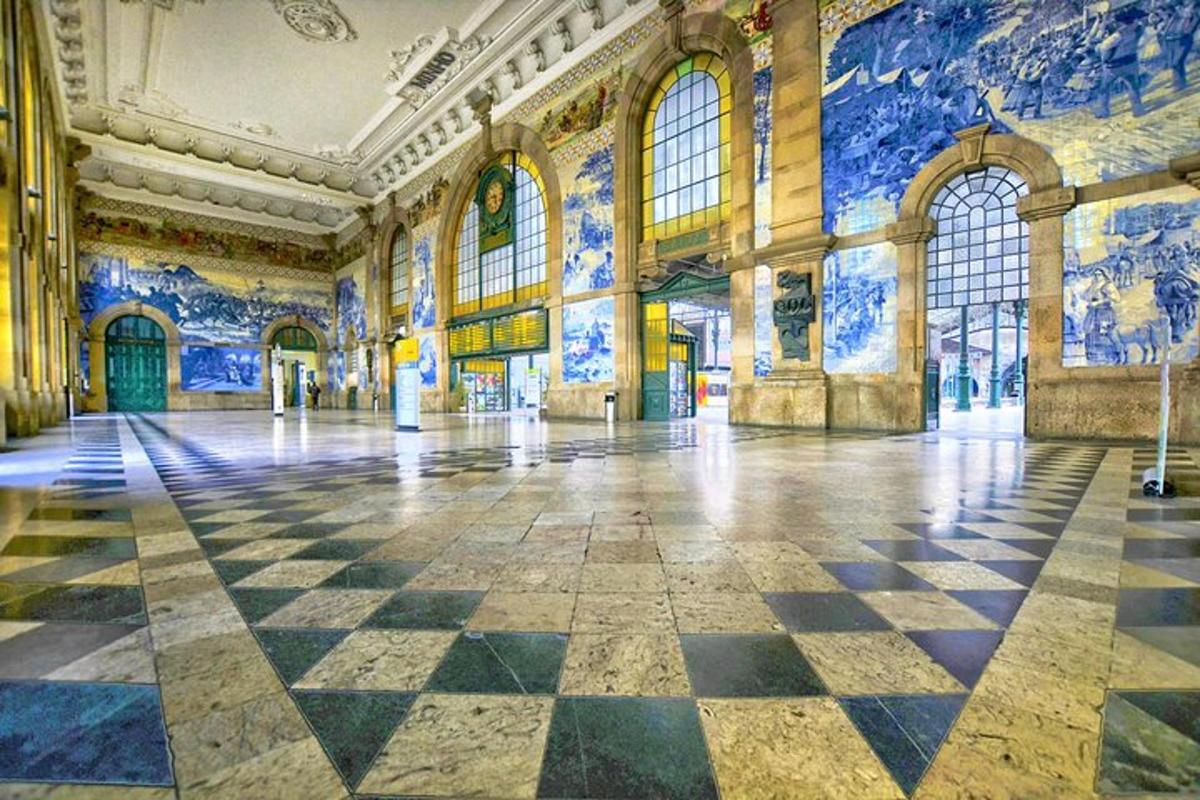 a room with a checkered floor in a building