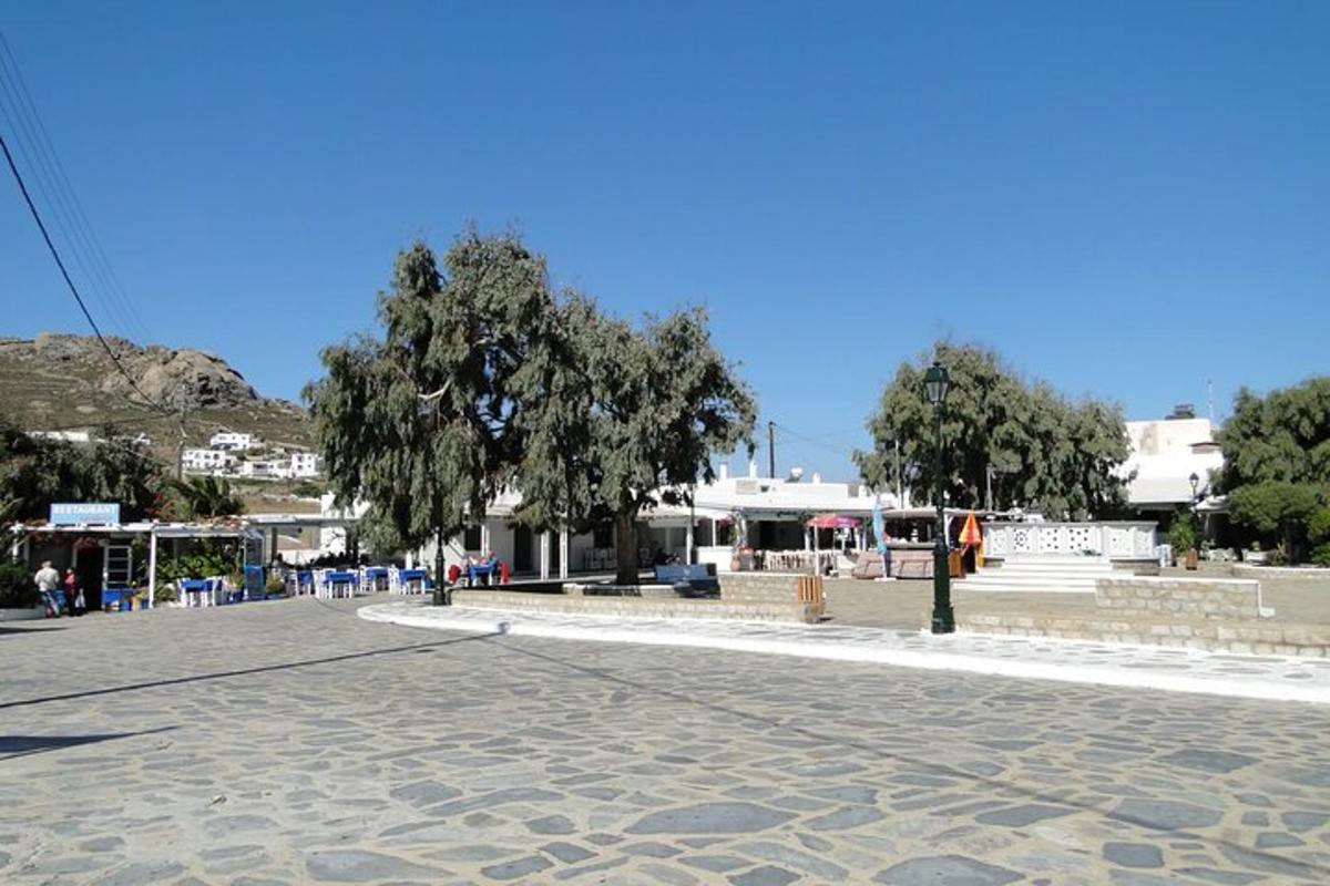 ένας πλακόστρωτος δρόμος σε μια πόλη με δέντρα και κτίρια