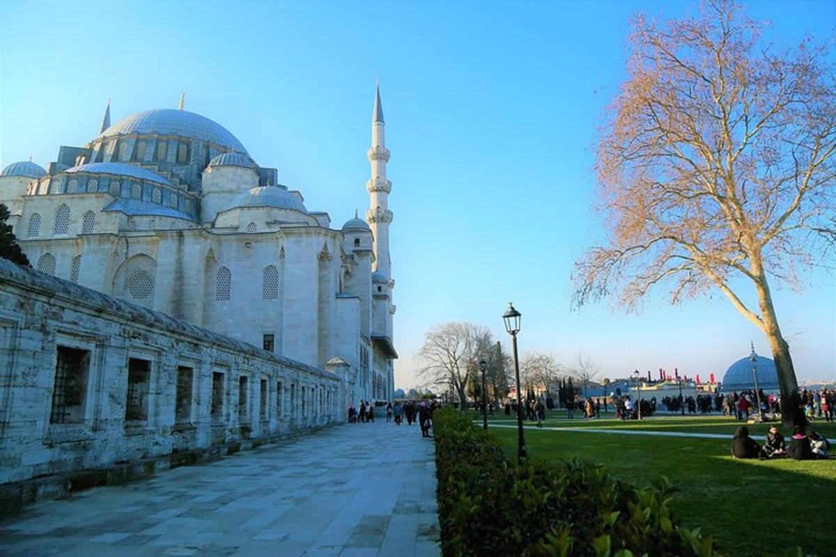 um edifício branco com uma mesquita em um parque