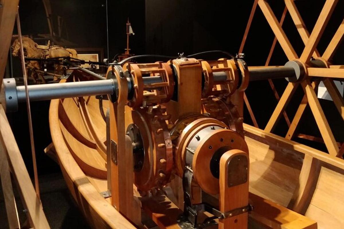 an engine on display in a wooden exhibit