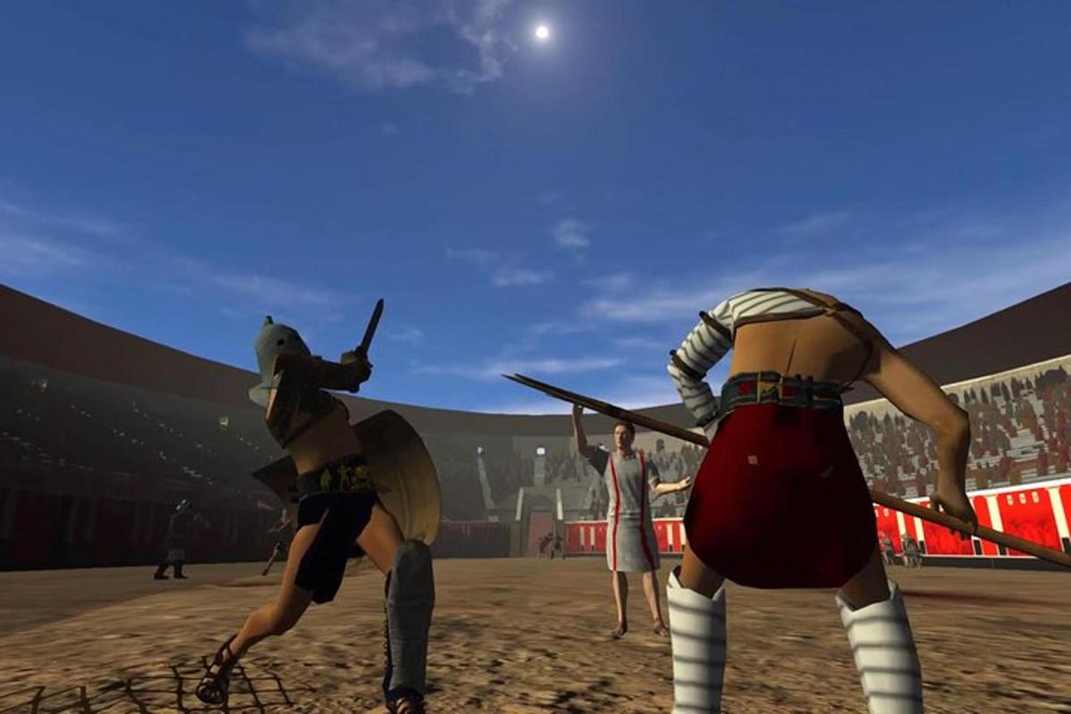 a screenshot of a game with a man and a woman fighting