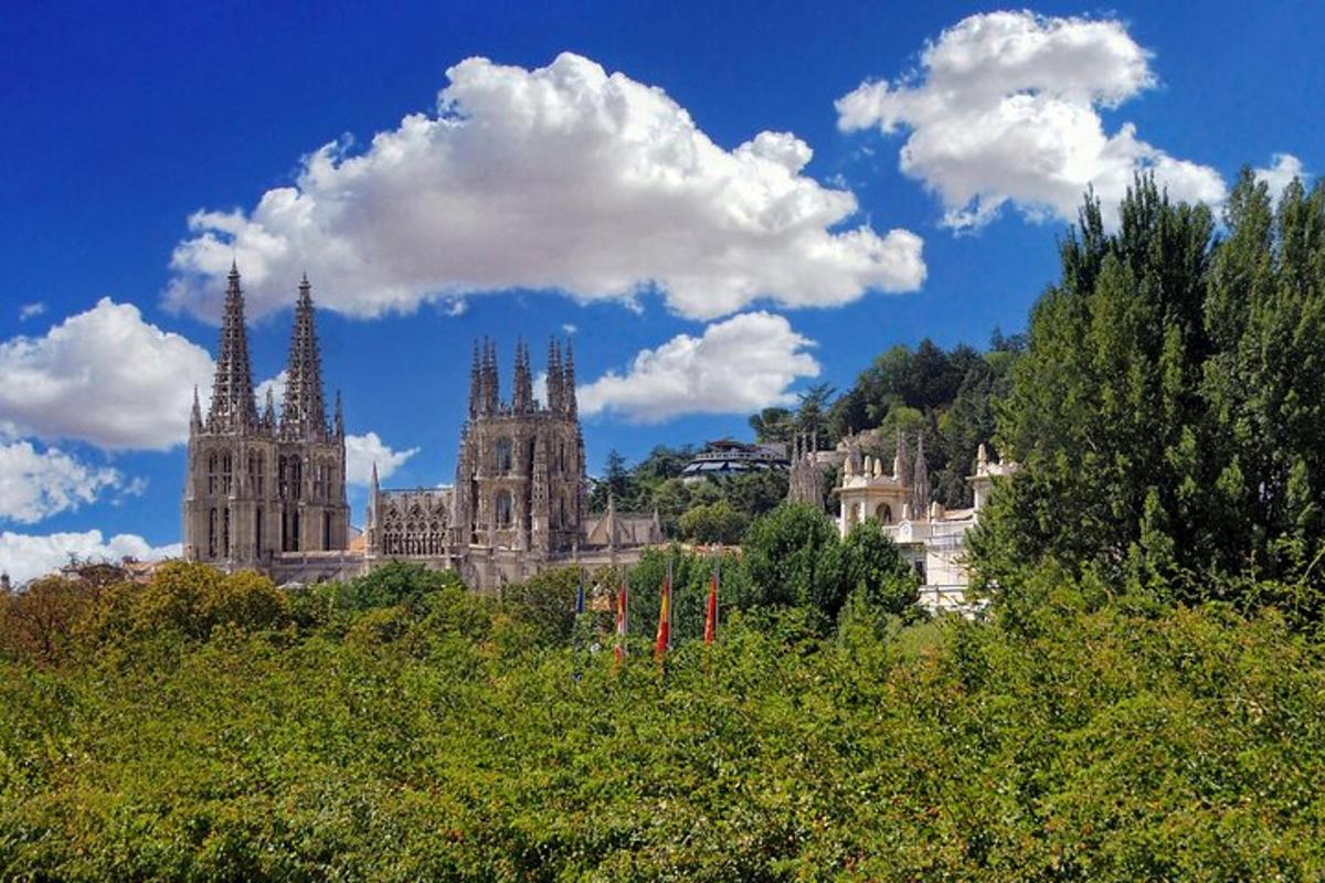 a cathedral with three spires on top of a city