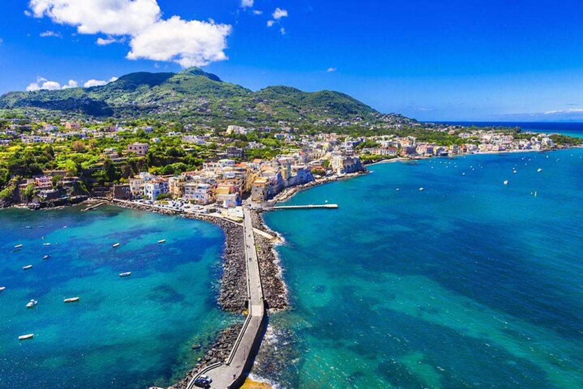 una vista aerea di una città e dell'oceano