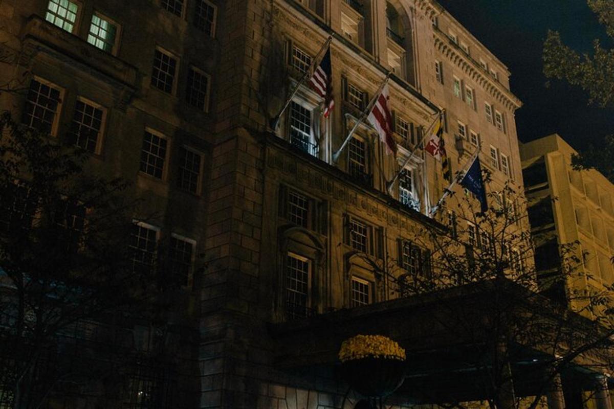 a building with flags on the side of it