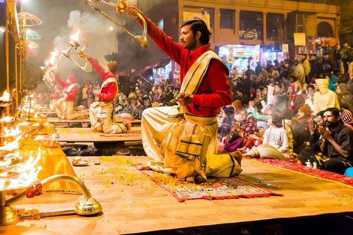 a group of men performing a ritual in front of a crowd