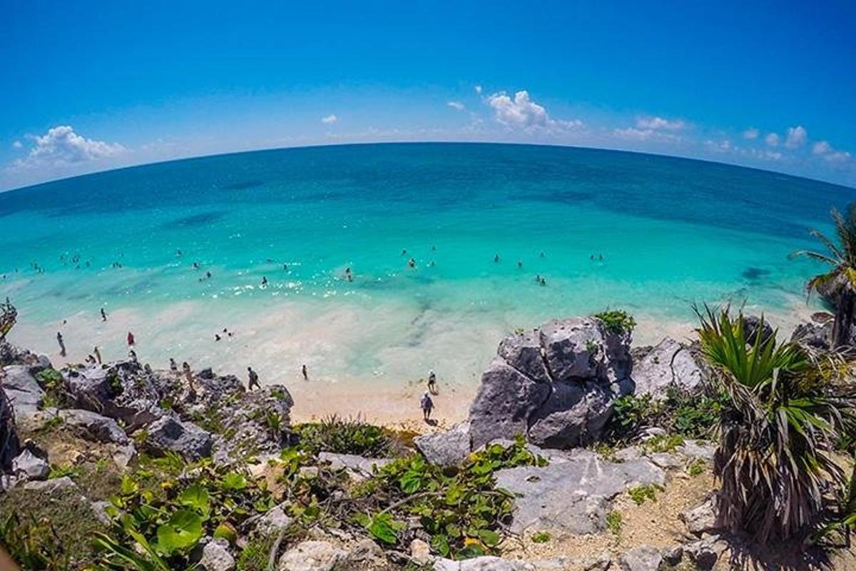 ビーチの水の中にいる人々のグループ