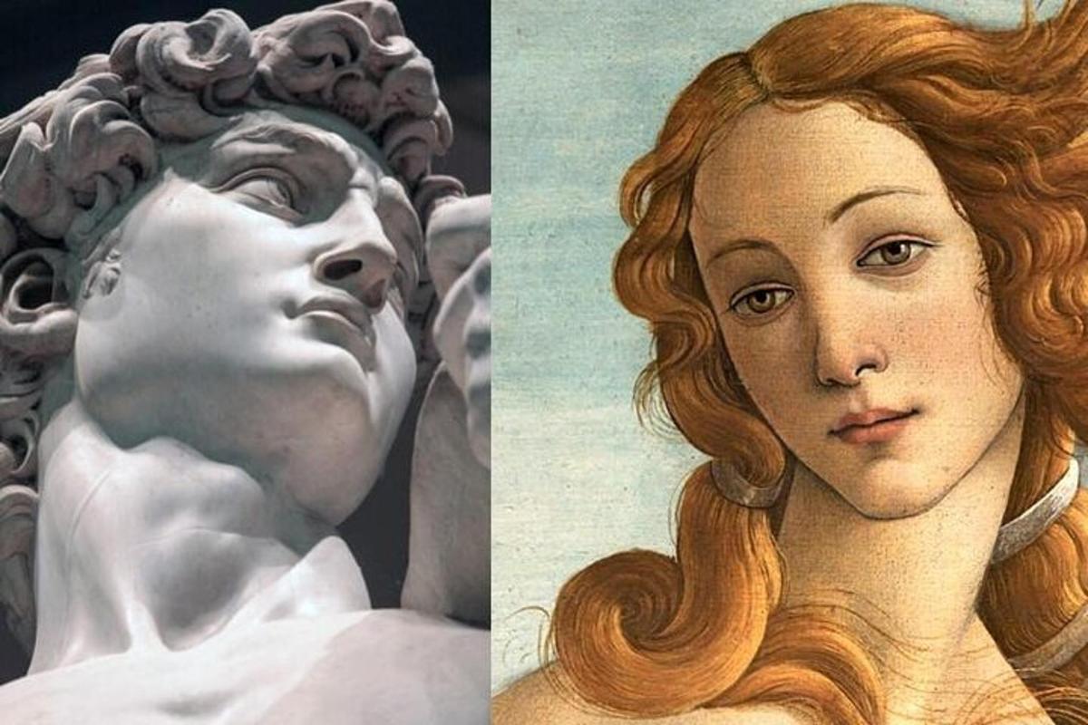 due foto di una statua e un dipinto di una donna