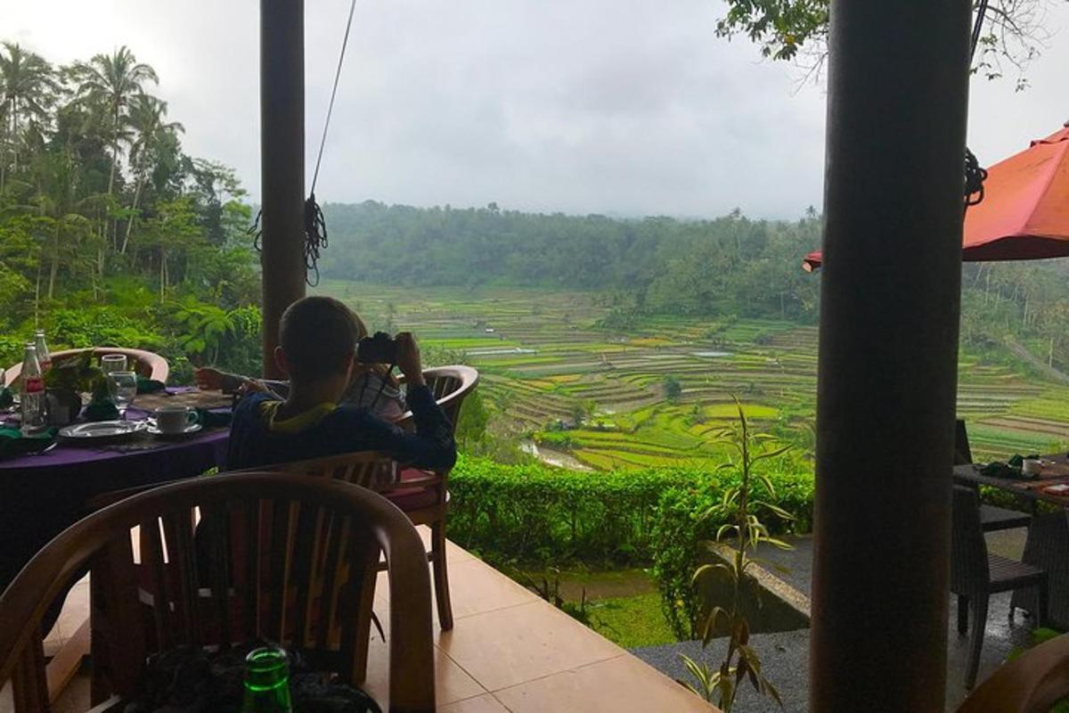 seorang yang mengambil gambar sawah padi