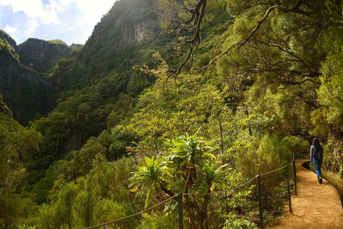 un hombre caminando por un sendero en las montañas