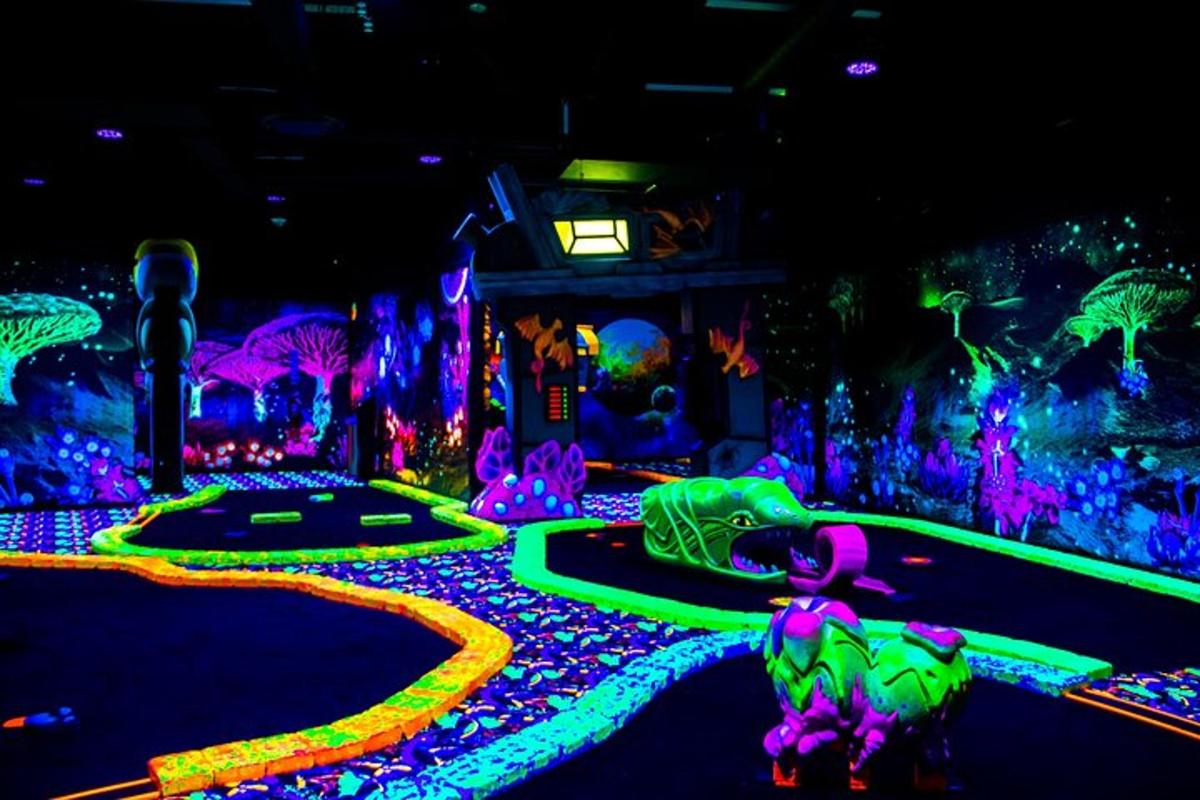 a room with colorful lights on the floor