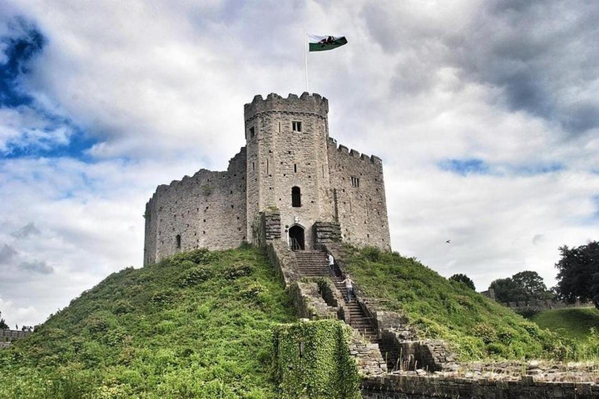um castelo com uma bandeira no topo de uma colina