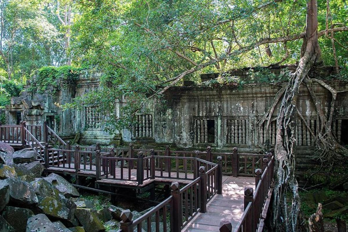 bangunan batu dengan jambatan di dalam hutan