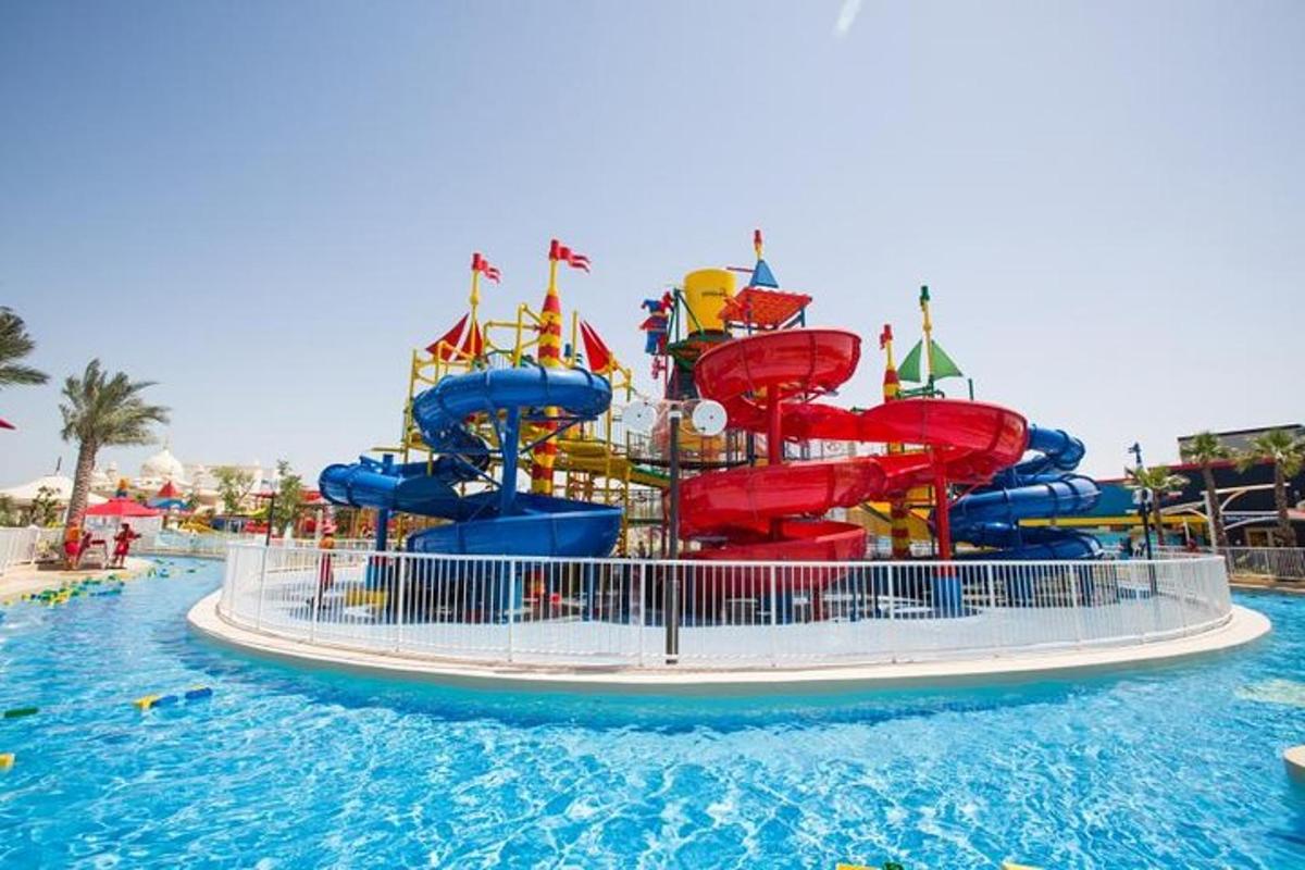 a water park with a water slide in the water