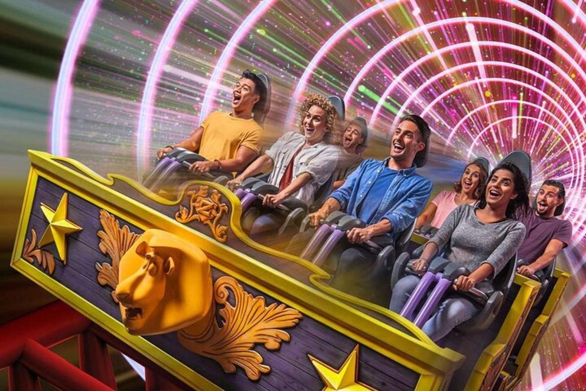 a group of people on a roller coaster