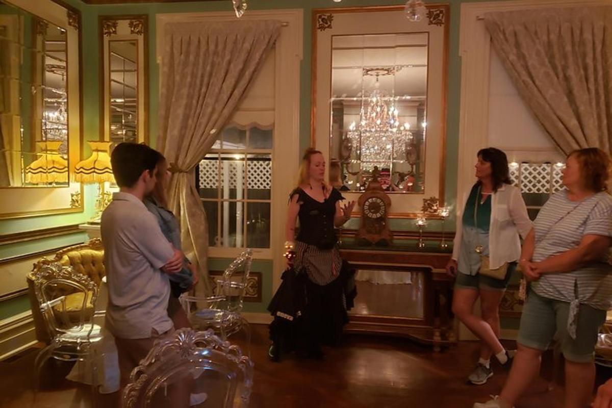 a group of people standing in a room
