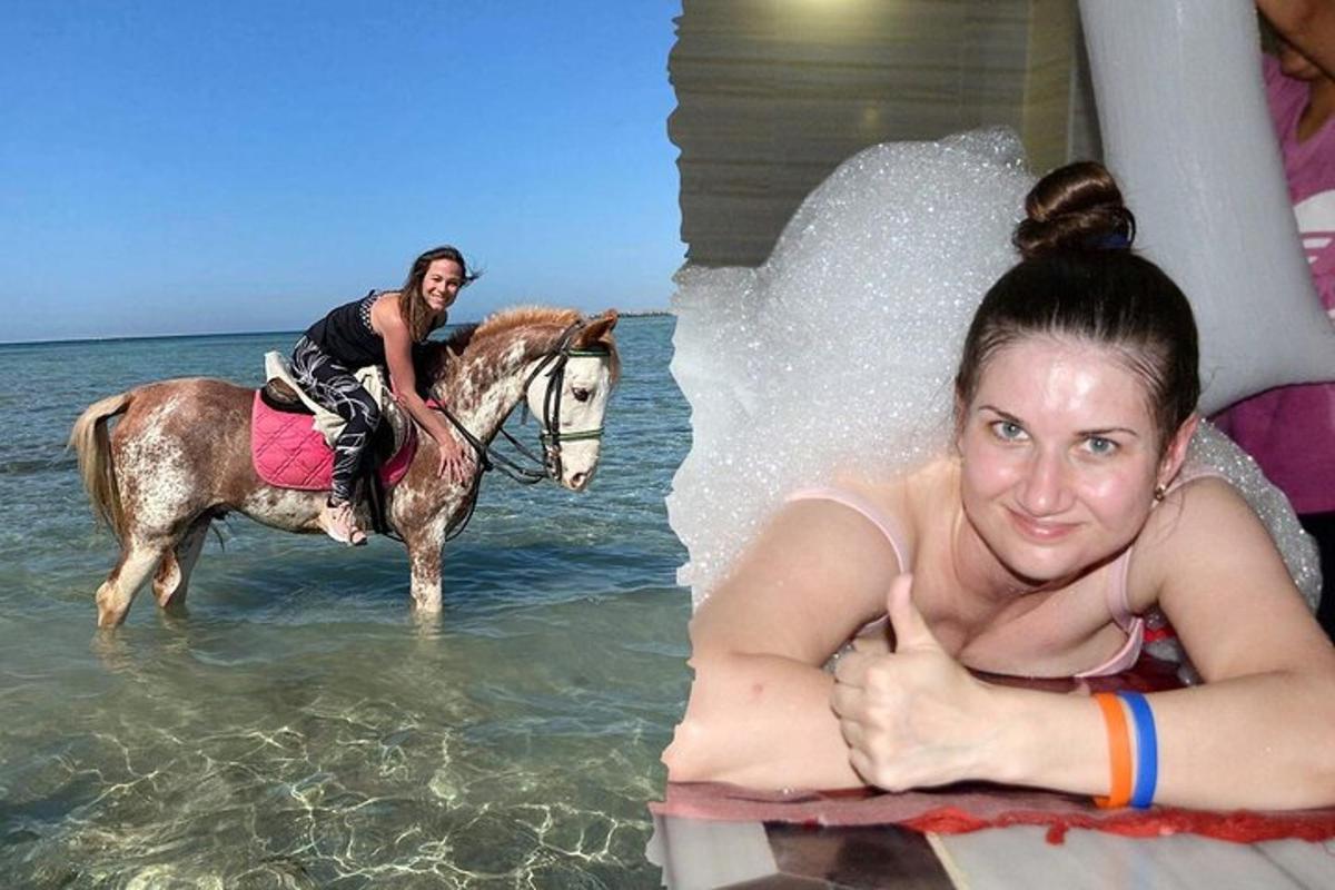 žena jede na koni ve vodě