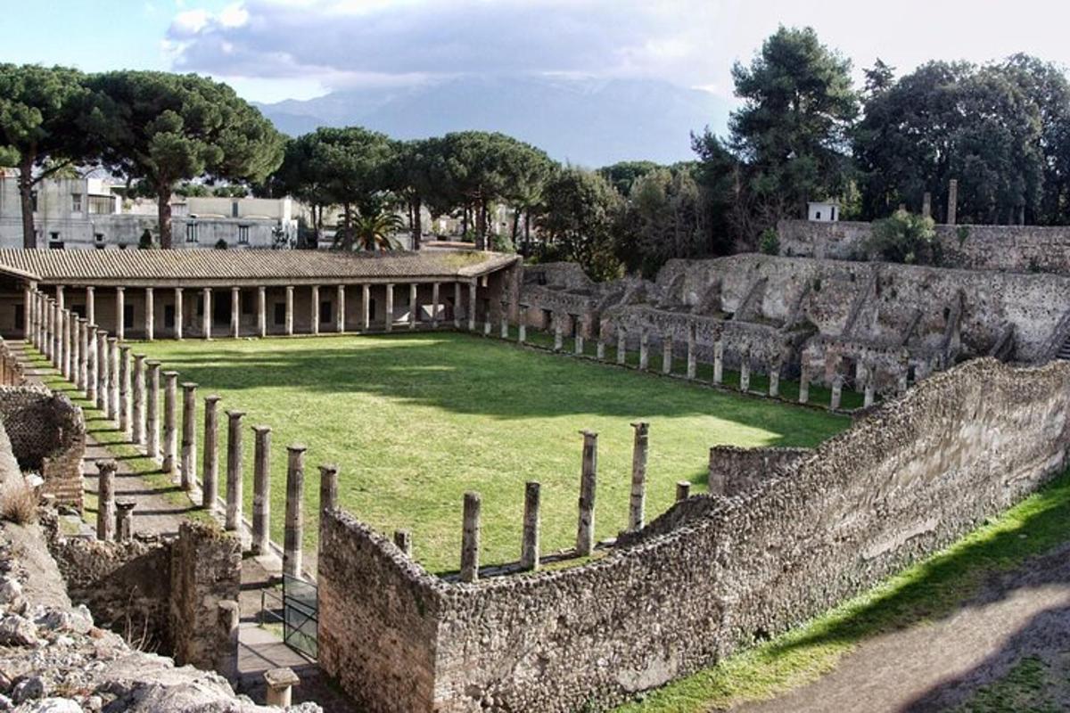 un anfiteatro con un campo verde al centro