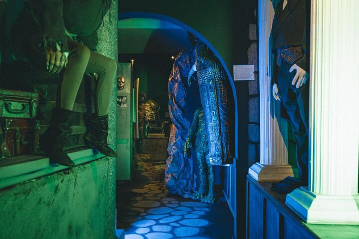 a hallway of a house with a blue doorway