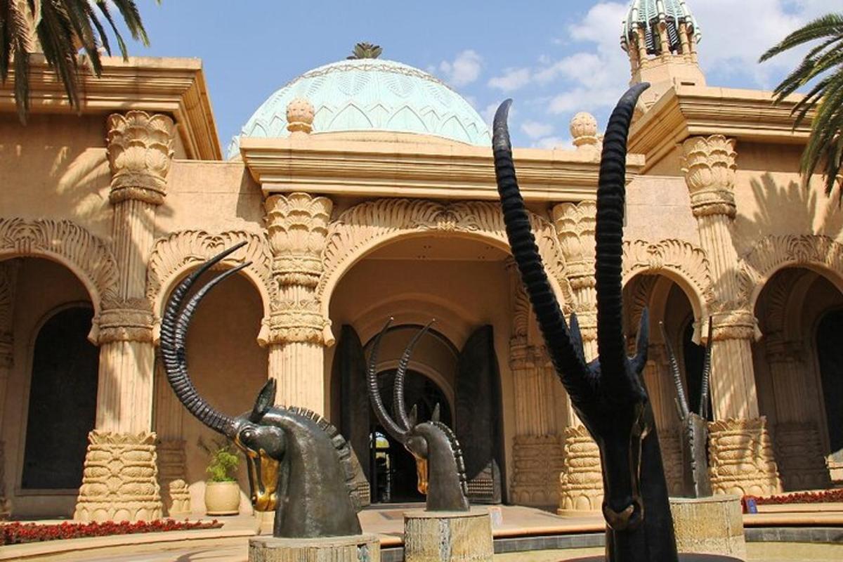 a building with two statues in front of it