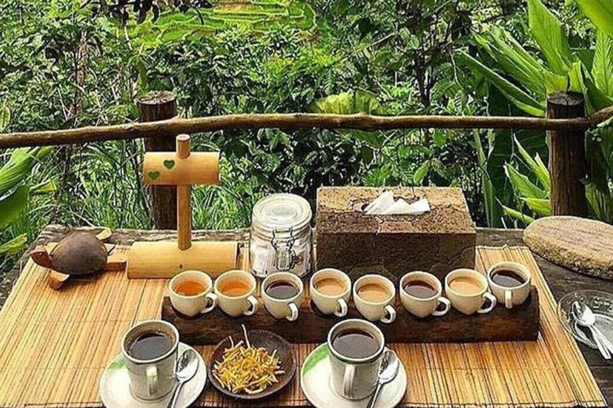 a table with cups of coffee on top of it