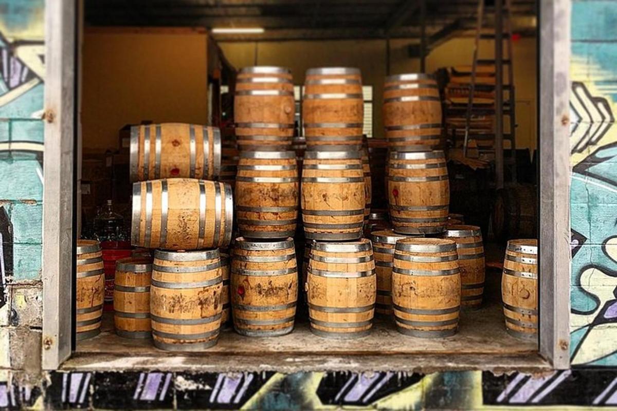 a bunch of barrels stacked on top of each other