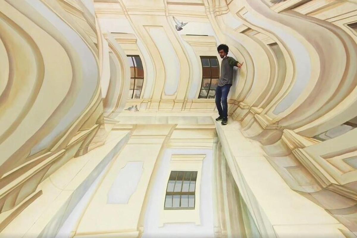 a man standing in the middle of a building